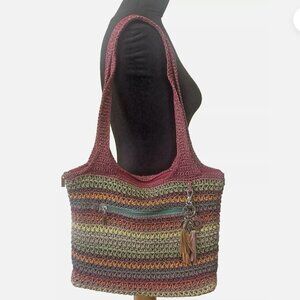 The Sak Colorful Knit Lined 3 Compartment Shoulder Bag Purse Bohemian Boho